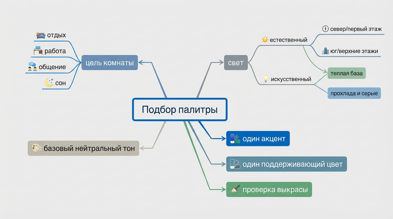 Подбор палитры: цель, свет, база, акценты